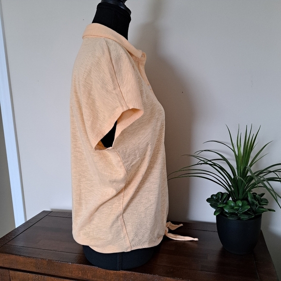 ❤️ Buffalo David Bitton Slub Knit Top Button Up Tie Front Blouse Small Yellow - Picture 7 of 11